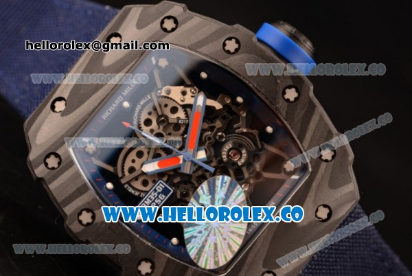 Richard Mille RM 055 Miyota 9015 Automatic Carbon Fiber Case with Skeleton Dial and Blue Nylon/Leather Strap - Click Image to Close